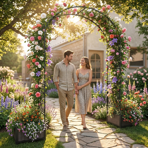 Arche de jardin en métal avec 2 jardinières intégrées