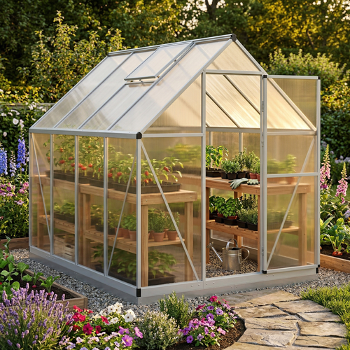 Serre aluminium 3,79 m² avec base – 224x169 cm
