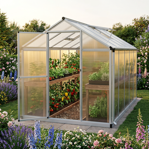 Serre aluminium 6,87 m² polycarbonate – 362x190 cm